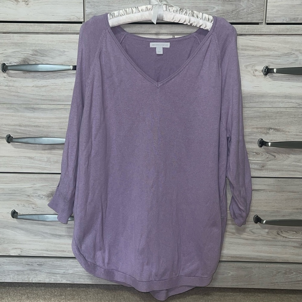 New York & Company Lavendar Cold Shoulder 3/4 Sleeve Women’s Sweater
